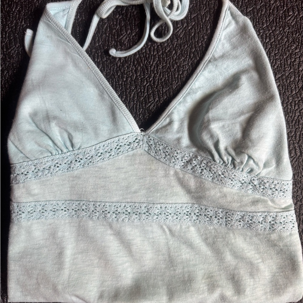 Aqua Halter Top with Lace Detail